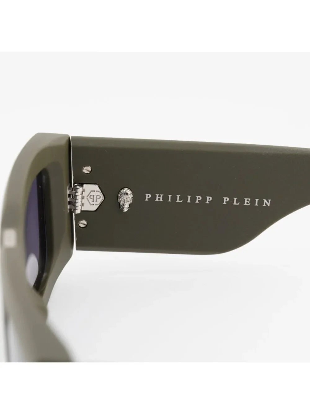 Philipp Plein SPP149 0C02 Unisex Sunglasses Green Rectangle Frame, Blue Lenses